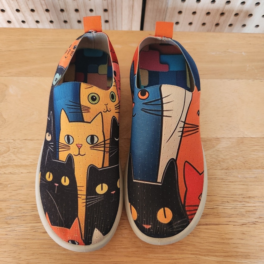 Cat Slip On Art Deco Colorful Shoes Size 9.5 Pet Kitty Unique - Picture 2 of 7